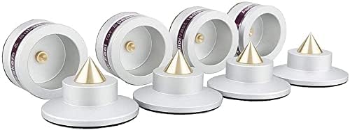 Tertullus 4 Pcs Aluminum Speaker Spike+Speaker Isolation Feet Top Pad Turntable Isolation Feet for Amplifier Speaker Turntable Player Subwoofer Silver