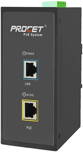 PROCET 10 Gbps PoE+ Gigabit Injector Din Rail, 30W Industrial Boost PoE Adapter with Wide Temp -40°F to 149°F, 6KV Surge Protection, 12-48V DC Input, IEEE802.3af/802.3at, PT-PSE105G-E-10