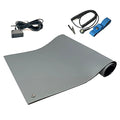 RubberStat Dual Layer ESD Compliant Workstation Rubber Table Mat Kit, Soldering, Cell Phone Repair, with Wrist Strap Set and Ground Cord - 24"x16" Grey