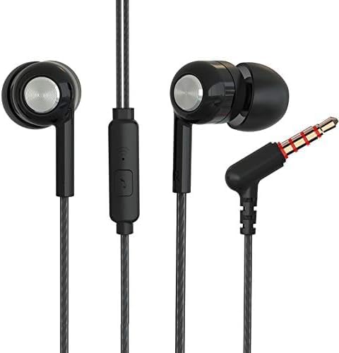 YNR 4 Pairs Wired Earbuds with Microphone, in Ear Earphones with L Shape Jack, High Definition Heavy Bass, for 3.5mm Jack iPhone iPad iPod Samsung Google Devices (Black White Pink Green)