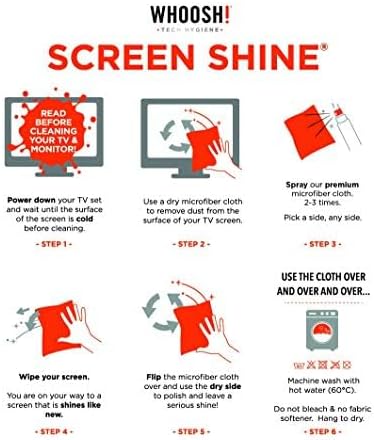 WHOOSH! Screen Shine Duo XL - Screen Cleaner Spray and Wipe for Eyeglasses, Phone & Laptop - Removes Fingerprints - Includes 3.4 oz + 1 oz Leak-Free Bottles & 2 Microfiber Cloths for Home & Travel