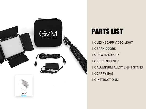 GVM 480 LED Video Light with Tripod, Dimmable 2300K-6800K LED Video Lighting with APP Control, SLED Photography Continuous Light for Studio Light for Studio YouTube Video Studio Set, Video Lamp
