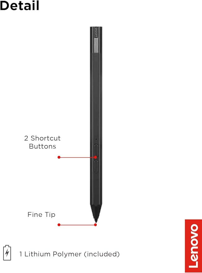 Lenovo Precision Pen 2 (Laptop) – USB-C Charging – Tilt Recognition – Pen is Only Compatible with Certain Devices, Iron Grey