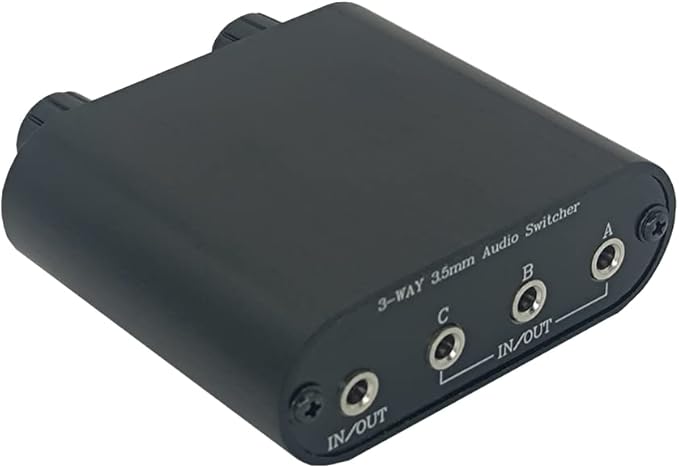 3.5mm Audio Switch with line Volume Controller, 3 in 1 Out 1/8" aux switcher Splitter selector Box, Mini Inline Headphone attenuator Volume Control knob -MC31