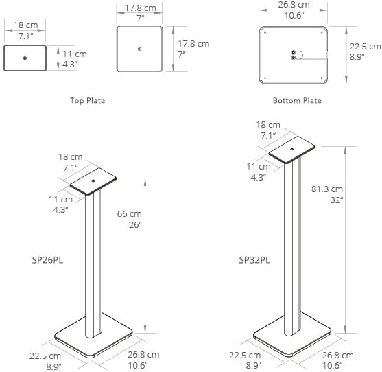 Kanto SP26PLW 26 Inch Bookshelf Speaker Stand - Low Profile - 2 Pack (White)