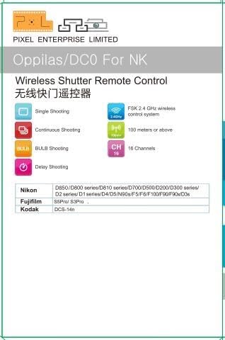 Pixel Camera Wireless Remote Shutter Release RW-DC0 for Nikon Z8 Z9 D3 D4 D5 D6 D800 D850 D800E D810A D810 D700 D500 D300 D300s D200 F100 F90 F90X F6 F5 N90s D1X D2H with Nikon MC-30A MC-36A