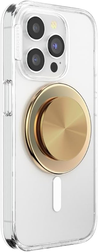 PopSockets Phone Grip for MagSafe with Kickstand, Magnetic Stand, Swappable Top, Secure Hold for iPhone MagSafe Cases, Phone & Tablet Grip - Alum Radial Gold