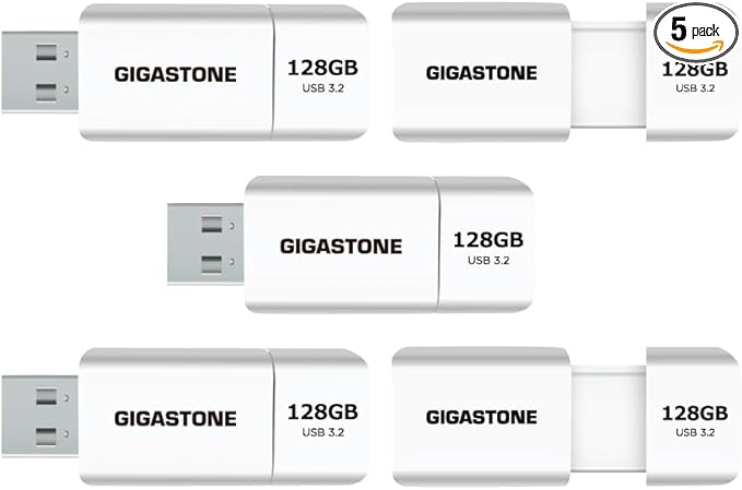 GIGASTONE 128GB Flash Drive (5 Pack) Z60 USB 3.2 Gen 1, 120MB/s Ultra Fast, Retractable Capless Slider Design, Data Storage, Backup for PC/Mac/TV/Car Audio, USB 2.0/3.0/3.1 Compatible