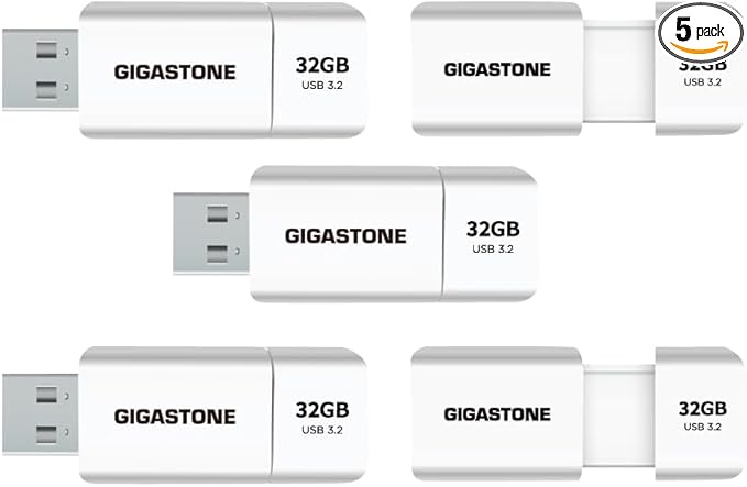 GIGASTONE 32GB Flash Drive (5 Pack) Z60 USB 3.2 Gen 1, 100MB/s Ultra Fast, Retractable Capless Slider Design, Data Storage, Backup for PC/Mac/TV/Car Audio, USB 2.0/3.0/3.1 Compatible