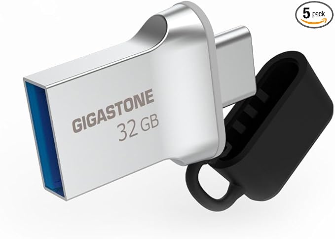 GIGASTONE 32GB Nano Luxus Dual Drive (5 Pack) Z50 USB 3.2 Gen 1, 2-in-1 USB-A & Type-C, 100MB/s Ultra Fast, Cap Design, Metal, Plug & Play for Smartphone/PC/Mac/TV/Car, 2.0/3.0/3.1 Compatible