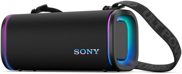 Sony ULT Field 5 Wireless Portable Bluetooth Speaker, IP67 Waterproof, Dustproof, and Rustproof with Enhanced Bass, 25 Hour Battery, 360° Party Light, and Shoulder Strap (SRSULT50B), Black