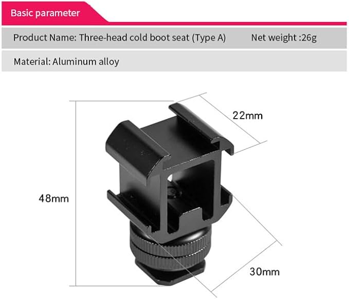 Aluminium Camera Hot Shoe Mount Adapter Video Accessory Triple Cold Shoe Bracket Lights, LED Monitors, Microphones, Audio Recorder & Studio Flash Video Camera