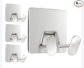 Adhesive Shower Hooks for Inside - Extra Sticky Stainless, Razor Holder Shower Accessories, Wall Mounted Self-Adhesive Double Hooks for Razor, Loofah, Towel, Shaver, Coat, Key, Silver, 4-Pack