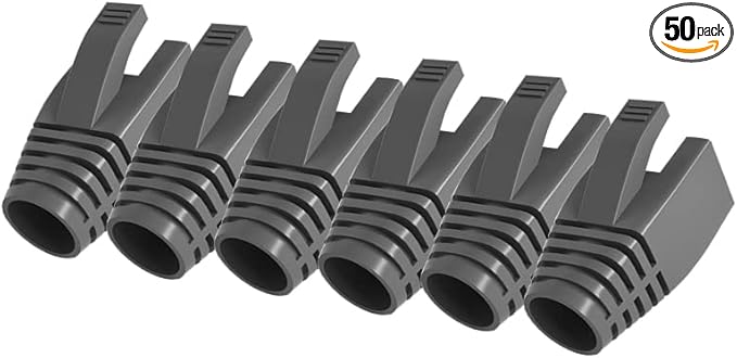 50 Pcs Cat7 Cat7A Cat8 Strain Relief Boot, RJ45 Plug Connector Cover Modular Network Plug Connector Cap Cable Connector Boots, Darkgrey