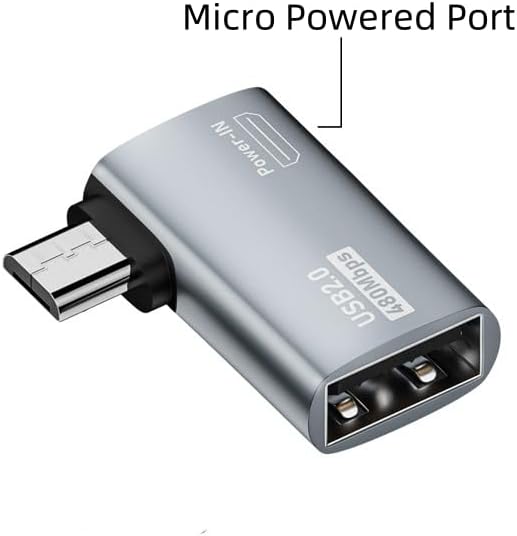 Powered Left & Right Angle USB 2.0 Micro Male to USB Female Host OTG Adapter for Samsung, Firestick，PS Classic，SNES Mini,NES/SNES Classic,Chromecast and More Smartphone or Tablet (2 Pack)