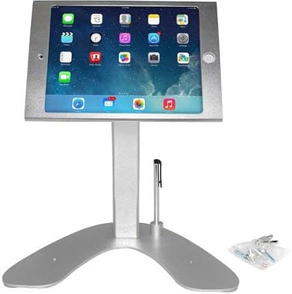 Dual Kiosk Stand- CTA Aluminum Stand with Locking Case and Cable. 360-Degree Rotating Base. Enclosure Designed for iPad mini Generations 1-5 with Access to all Ports and Buttons, Silver (PAD-ASKM)