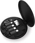 Multifunctional Data Cable Conversion Head Portable Storage Box, Multi-Type Charging Line Convertor USB Type C Adapter Tool Contains Sim Card Slot Tray Eject Pin, Phone Holder (Black)