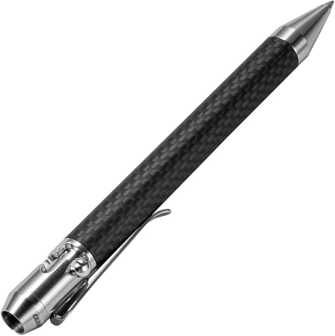 Cool Hand 4.5'' Carbon Fiber Bolt Action Pen with Retractable Stylus Tip for Any Touch Screen, Compact Size, Skelton Out Deep Pocket Clip (5.7''Carbon Fiber Silver)