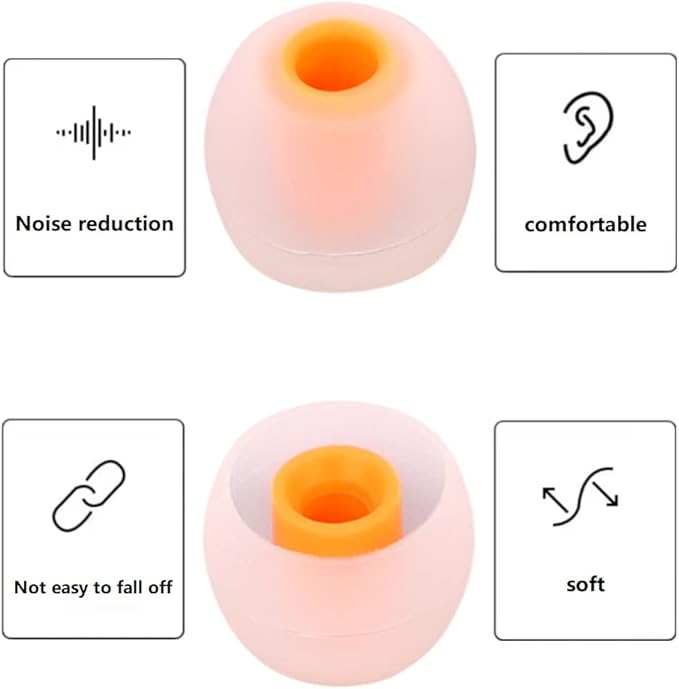 Earbuds Replacement Tips Silicone Earbud Tips Ear Gels Fit for Inner Hole from 3.8mm - 5.1mm Earphones 9 Pairs S/M/L Clear Orange