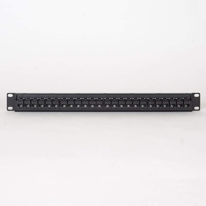 ICC CAT6 Feed-Through Patch Panel, 24 Port, 1U Rackmount, RJ45 Ethernet Patch Panel, No Punch Down, PoE++ and TAA Compliant, Black