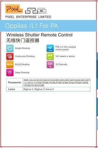 Pixel DSLR Wireless Shutter Release Remote Control L1 for Panasonic RM-L1AM S5 S1 G95 G91 G90 G9 G10 G70 GH3 GH4 GH5 GH6 GX7 G85 G81 FZ50K FZ100 FZ200 FZ1000 FZ2500 FZ2000 FZ330 FZ30GX7 Remote Shutter