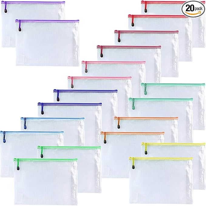 Mesh Zipper Pouch Bags, Zipper Bags for Organizing Storage, Waterproof Zipper Pouches, Letter Size, File Bags for School, Toys, Puzzle, Board Games and Office Supplies (Color, 11"x14")