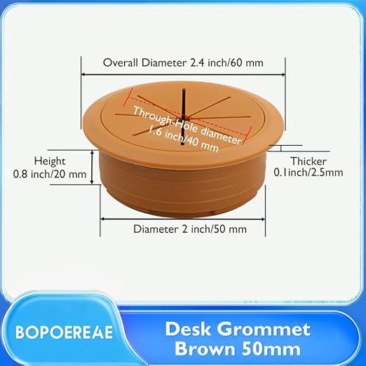 Desk Grommet 2" (50 mm), Desk Hole Cover for Cables Brown, Cable Grommet ABS Plastic, Desk Hole Grommet for Office and Home Table Cable, Detachable & Flexible Cable Cord Organizer-4 Pcs