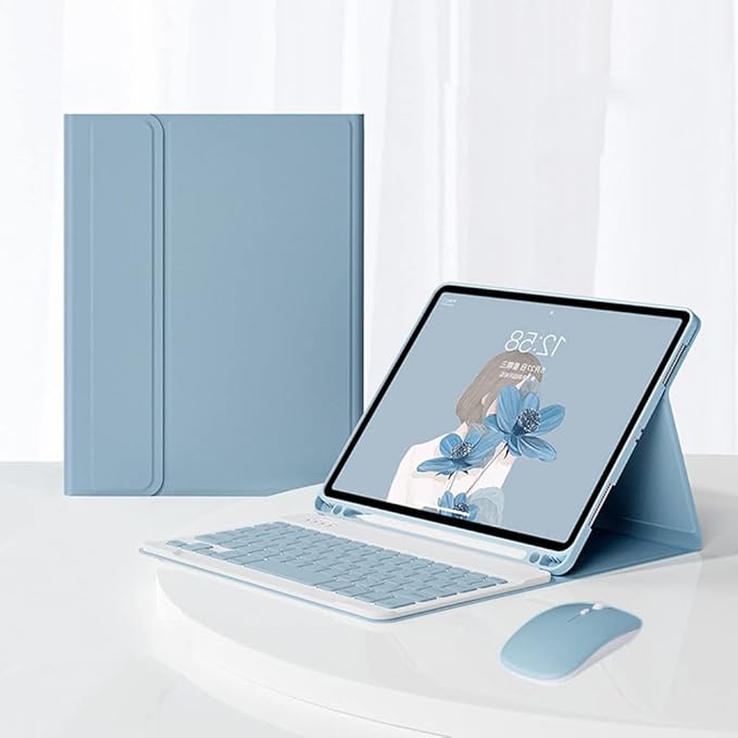 AnMengXinLing Keyboard Case for iPad 9th/8th/7th Generation with Mouse,Case for iPad9 iPad8 iPad7 10.2 inch with Pencil Holder and Deatachable Keyboard, Blue
