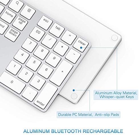 Lekvey Bluetooth Number Pad, Aluminum Rechargeable Wireless Numeric Keypad Slim 34-Keys External Numpad Keyboard Data Entry for Laptop, MacBook, MacBook Air/Pro, iMac, Windows, Surface Pro - Silver