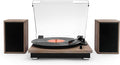 Victrola Montauk Vinyl Record Player, 3-Speed Belt Driven Turntable with Stereo Bluetooth Speaker Pair, RCA Output and 3.5mm Headphone Jack, Removable Dust Cover, Farmhouse Walnut Finish