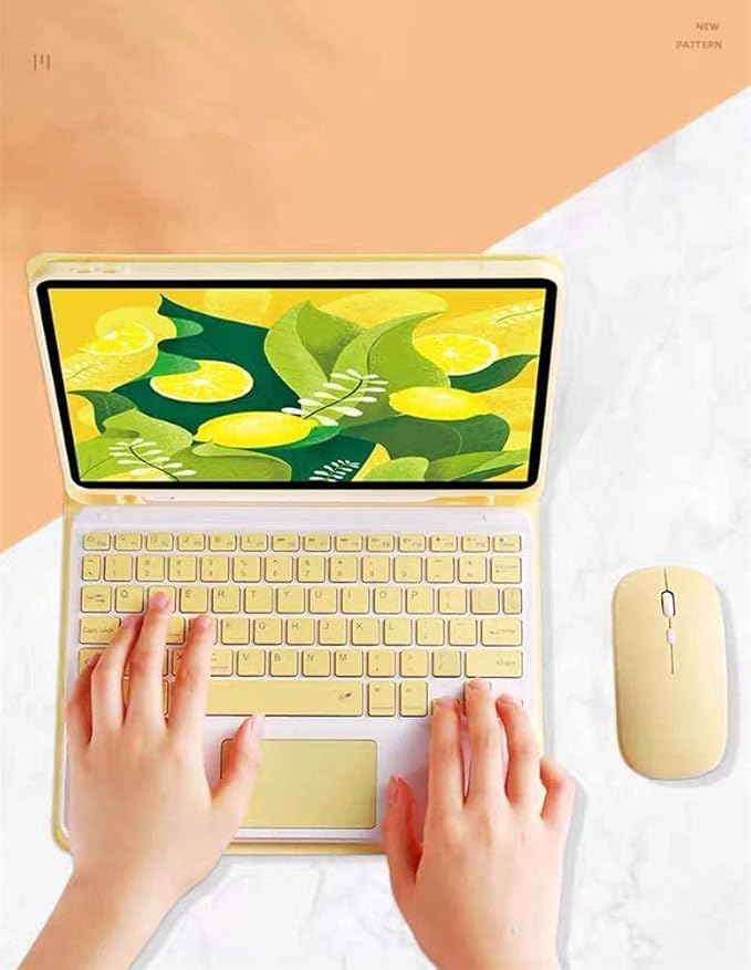 AnMengXinLing Keyboard Case for iPad mini 5 with Mouse, Detachable Wireless Bluetooth Keyboard Pencil Holder Slim Leather Smart Cover for iPad mini 5th Gen 2019, Yellow