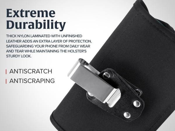 Turtleback Belt Clip for iPhone 16 Pro, 16e, 15 pro 14 Pro 13 Pro -Medium- Fits w/Shockproof Commuter Style Cases, Premium Black Nylon, Horizontal Belt Holder, Magnetic Closure HD Rotating Clip