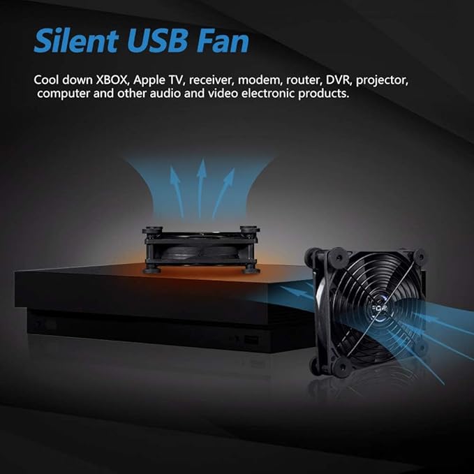 USB Dual 120mm Quiet Fan, 5V USB Portable Cooling Fan for Flat Panel TV Receiver Router DVR PlayStation Xbox Computer Cabinet Cooler