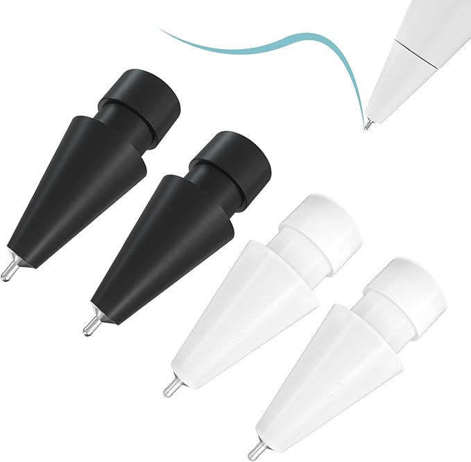 4 Pcs Upgraded (Pen Like) Pencil Tips fits for Apple 2nd Gen iPad Pro Pencil,0.78mm No Wear Out Fine Point Precise Control Apple Pen Tip,Longer Tips High Strength Material, White & Black