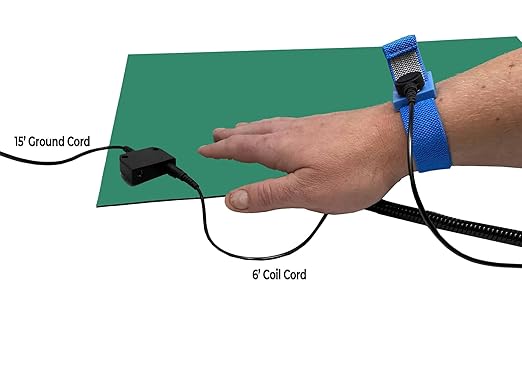 RubberStat Dual Layer ESD Compliant Workstation Rubber Table Mat Kit, Soldering, Cell Phone Repair, with Wrist Strap Set and Ground Cord - 36"x60" Green