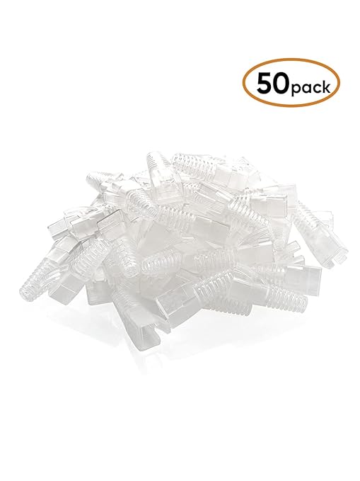CableCreation RJ45 Ethernet Network Cable Strain Relief Boot 50-Pack Fits Cat5, Cat5e, Cat6, Cat6a, Color Coded Connector Plug Cover for Various Diameter LAN Cable, Transparent