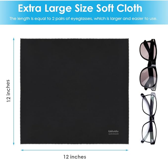 6PCS Large Eyeglass Cleaning Cloths, 12 x12 inches Glasses Cleaner, Individually Wrapped, Premium Microfiber Cleaning Cloth for Glasses, TV, Laptop Screens and Lens, Easier to Grip and Use