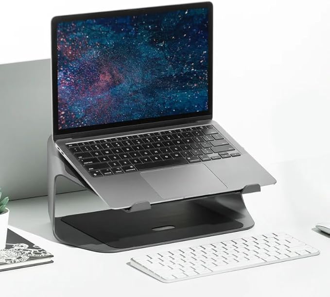 NUMIN Facet Laptop Station Graphite | Laptop Tabletop Stand Tall Height Ventilated | Sturdy Rust Free Metal Design | Anti Slip leatherite Surface | Compatible for MacBook, HP, Dell, Lenovo