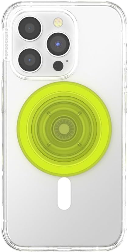 PopSockets Phone Grip for MagSafe with Kickstand, Magnetic Stand, Swappable Top, Secure Hold for iPhone MagSafe Cases, Phone & Tablet Grip - Chartreuly Translucent Glow in The Dark