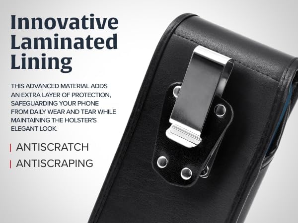 Turtleback Belt Clip for iPhone 16 Pro Max, 15 Pro Max, 14 Pro Max -Medium- Fits w/Shockproof Commuter Style Cases, Premium Black Leather Vertical Belt Holder, Magnetic Closure HD Rotating Clip