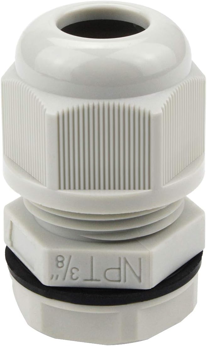 XHF 50 Pcs 3/8" IP68 Strain Relief Nylon Cord Grip Waterproof NPT Cable Glands Adjustable UL Listed and RoHS Compliant(Grey)