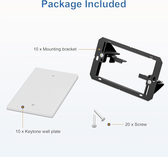 FGB Blank Device Keystone Wall Plate, with Low Voltage Mounting Bracket, with Single Gang Decorator Wall for RJ45, HDMI, and Coax Keystone Inserts, White, 10-Pack