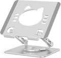Tablet Stand 360° Rotating Aluminum Holder, Adjustable, Portable and Foldable Monitors Stand for iPads, Compatible with 4-12.9" Tablets, Silver