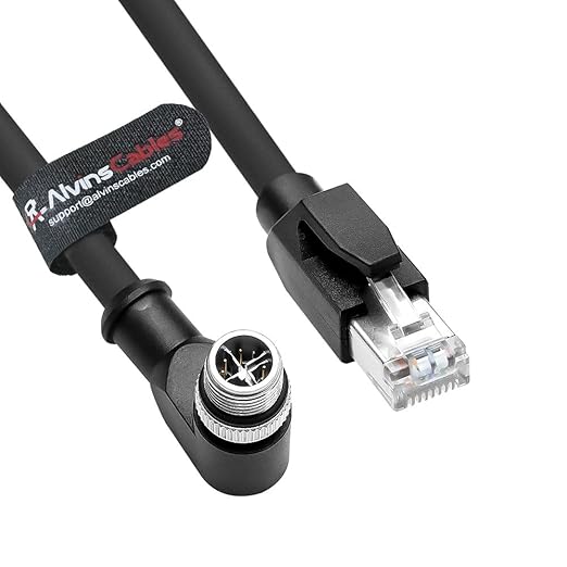 Alvin's Cables M12 X-Code 8 Pin Male to RJ45 Ethernet Cable for Cognex Keyence Camera, High-Flex Cat6a Cable for Industrial Automation, Fieldbus Module, Robotics, Right Angle 26.2ft/8m