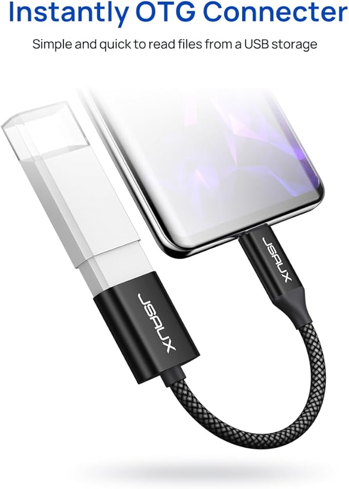 JSAUX USB C to USB 3.0 Adapter [2 Pack], Type C Male to USB Female OTG Cable Compatible with MacBook Pro/Air, iPhone 16 Pro Max/16 Plus/16e/16/15, Samsung Galaxy S25/S24/S23S/22-Black