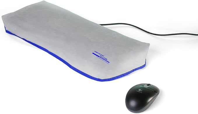 Keyboard Dust Cover, Covers Standard Size PC Keyboards, Silky Smooth Antistatic Vinyl, Translucent Coconut Cream Color with Blue Trim, Larger, (18W x2H x7D)