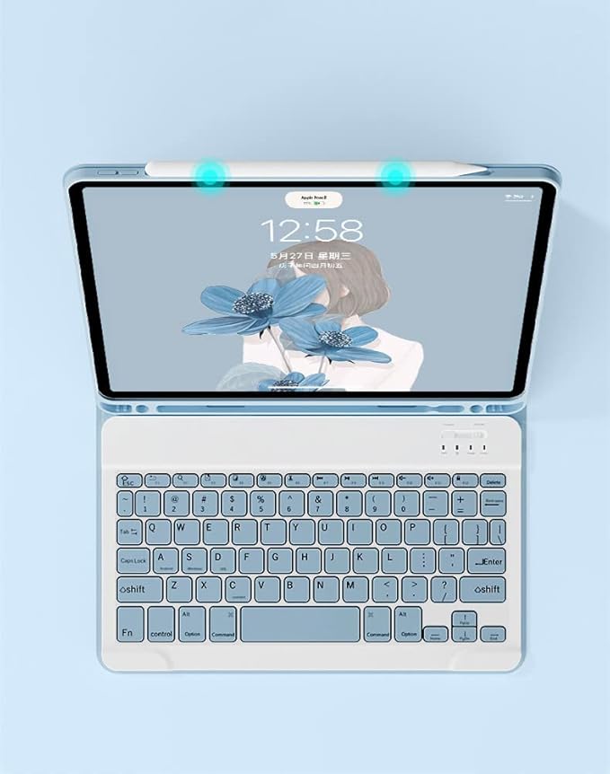AnMengXinLing Keyboard Case for iPad Air 13 Inch (M3 2025/M2 2024)/Pro 12.9 6th/5th/4th Generation with Mouse Pencil Holder, Magnetically Detachable Keyboard Mouse, Blue