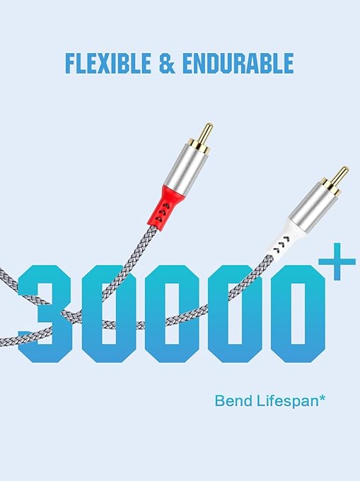 2RCA to 2RCA Cable 2 RCA Male Hi-Fi Systems Audio Stereo Subwoofer Cable Nylon-Braided Auxiliary Audio Cord for Home Theater HDTV Amplifiers Hi-Fi Systems Speakers and etc 6.6Ft Silver