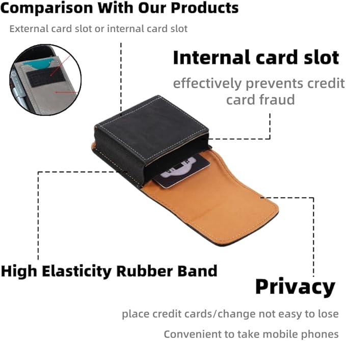 Universal Phone Holster Phone Pouch Case Belt Clip Belt Loops Card Slot Faux Leather for Man for Samsung Galaxy Z Flip 5/4/3 Motorola Razr Plus Razr+ 2023 (Black&Yellow, XS(3.7"x3.1"x1.1"))