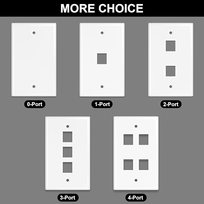 FGB 4-Port Keystone Wall Plate, with Low Voltage Mounting Bracket, with Single Gang Decorator Wall for RJ45, HDMI, and Coax Keystone Inserts, White, 10-Pack